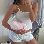Retro Cute Sleeveless Camis Crop Tops Low Rise Shorts Two Pieces Set image 1
