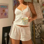 Retro Cute Sleeveless Camis Crop Tops Low Rise Shorts Two Pieces Set image 7