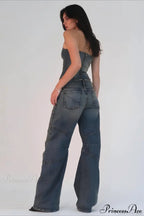 Retro Distressed Deconstructed Wide Leg Jeans image 6