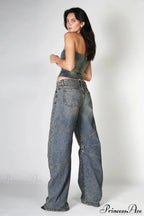 Retro Distressed Deconstructed Wide Leg Jeans image 5