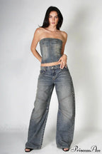 Retro Distressed Deconstructed Wide Leg Jeans image 4