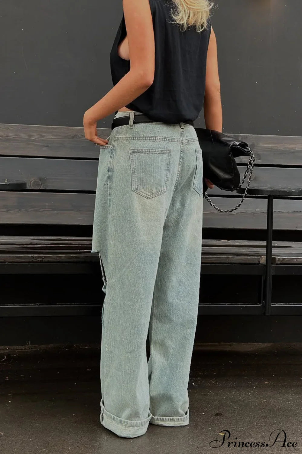 Retro Distressed Wide Leg Straight Floor Length Jeans image 3