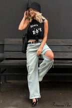 Retro Distressed Wide Leg Straight Floor Length Jeans image 4