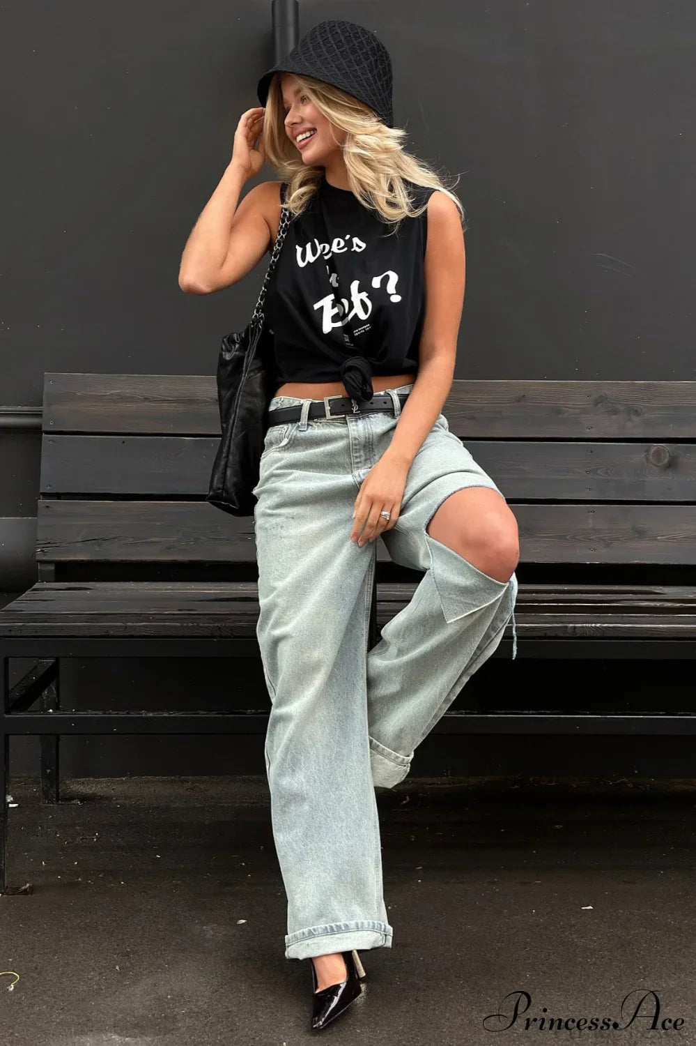 Retro Distressed Wide Leg Straight Floor Length Jeans image 4