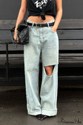 Retro Distressed Wide Leg Straight Floor Length Jeans image 1