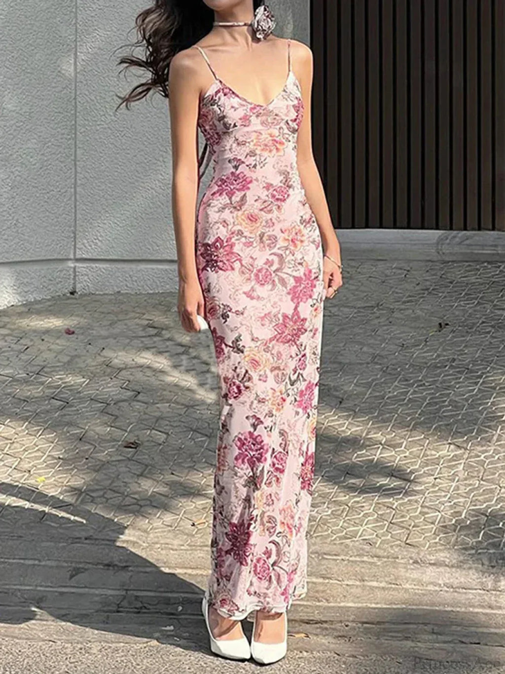 Retro Floral Print Cami Backless Wrap Floral Dress image 3