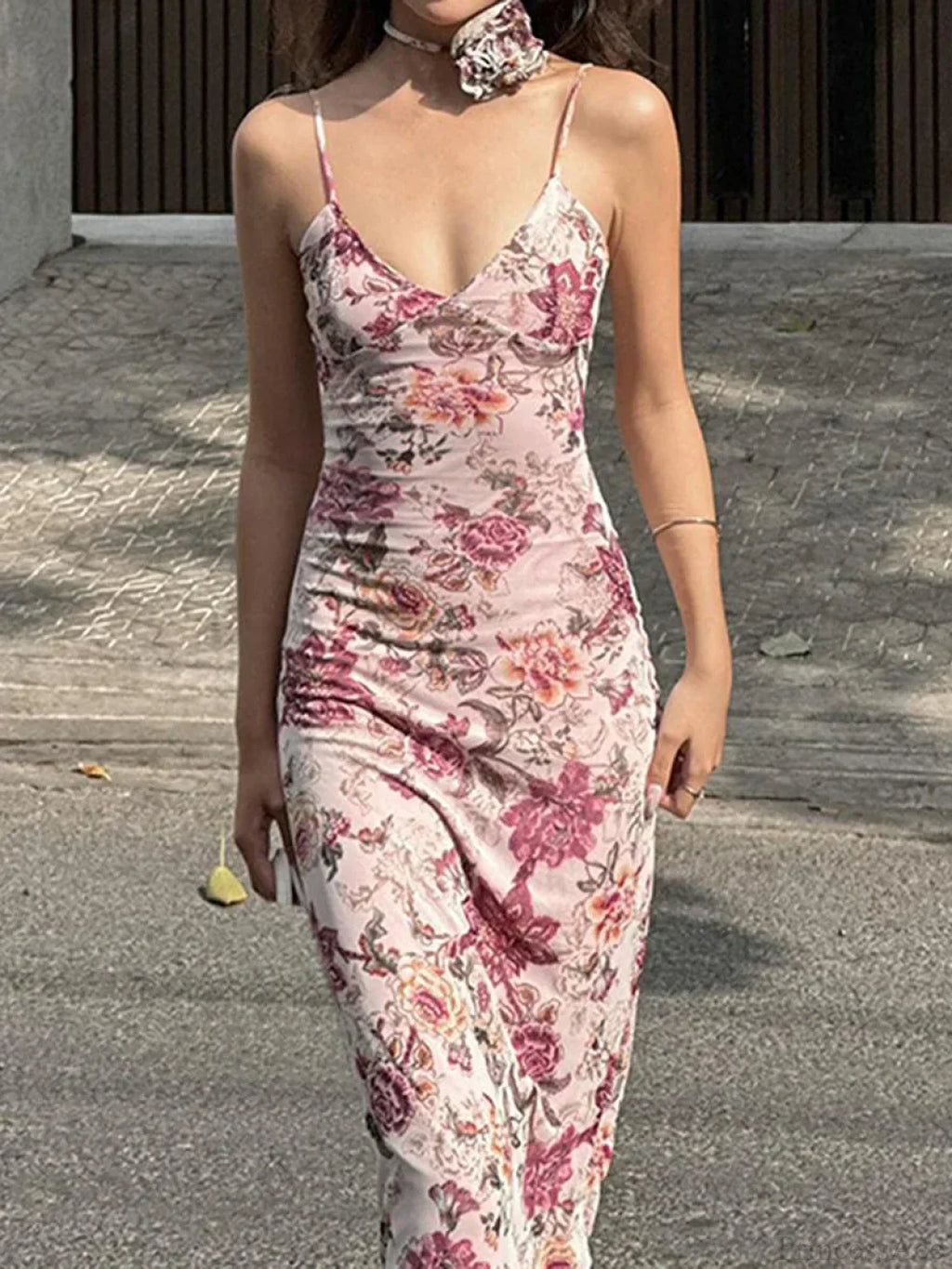 Retro Floral Print Cami Backless Wrap Floral Dress image 1
