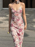 Retro Floral Print Cami Backless Wrap Floral Dress image 1
