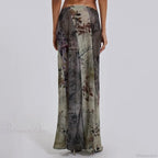 Retro Floral Print Long Patchwork Mesh Low Rise Skirt image 4
