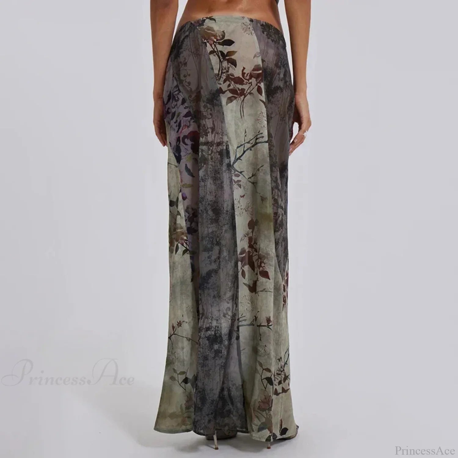 Retro Floral Print Long Patchwork Mesh Low Rise Skirt image 4