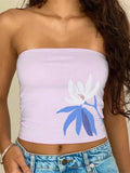 Retro Floral Strapless Backless Party Crop Top image 3