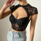 Retro Flower Lace Fishbone V-neck Crop Top image 3