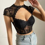 Retro Flower Lace Fishbone V-neck Crop Top image 5