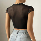 Retro Flower Lace Fishbone V-neck Crop Top image 2
