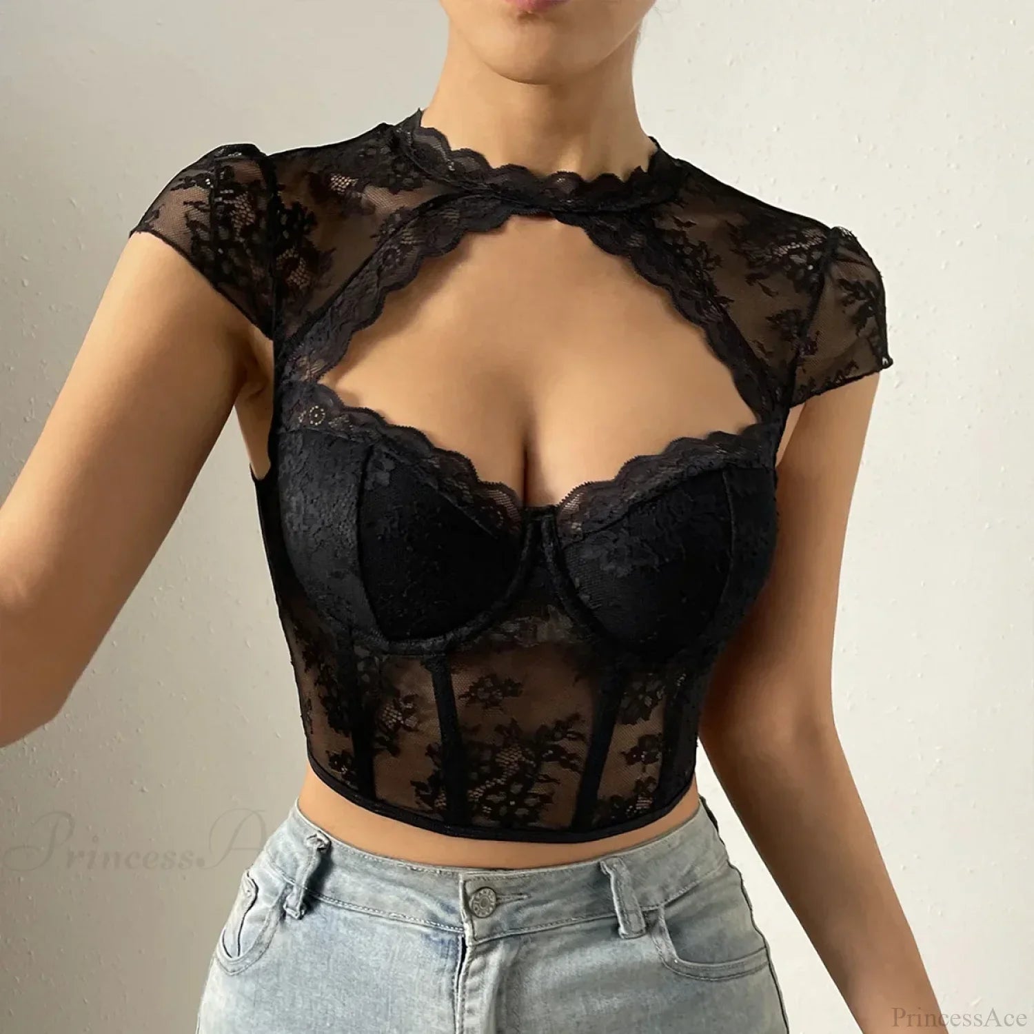 Retro Flower Lace Fishbone V-neck Crop Top image 6