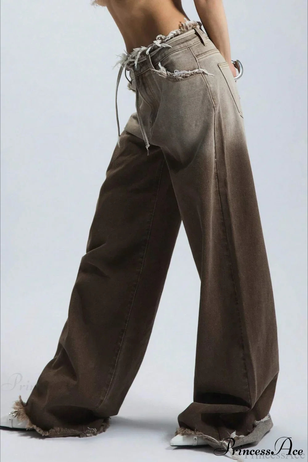 Retro Frayed Waist Ombre Straight Wide Leg Jeans image 5