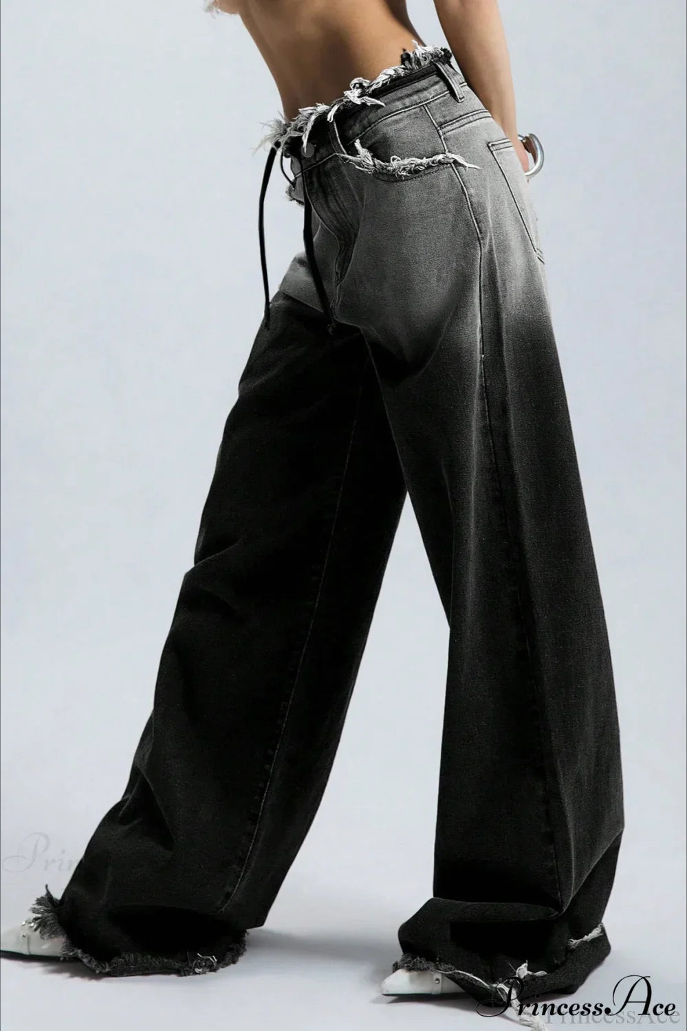 Retro Frayed Waist Ombre Straight Wide Leg Jeans image 2
