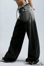 Retro Frayed Waist Ombre Straight Wide Leg Jeans image 2