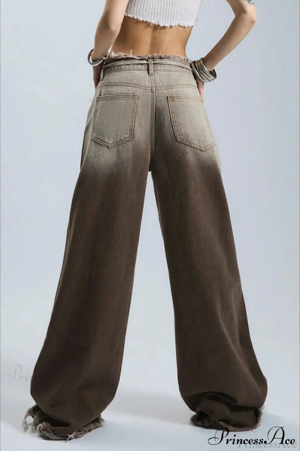 Retro Frayed Waist Ombre Straight Wide Leg Jeans image 6