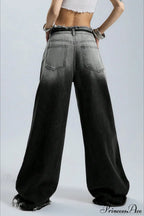 Retro Frayed Waist Ombre Straight Wide Leg Jeans image 3