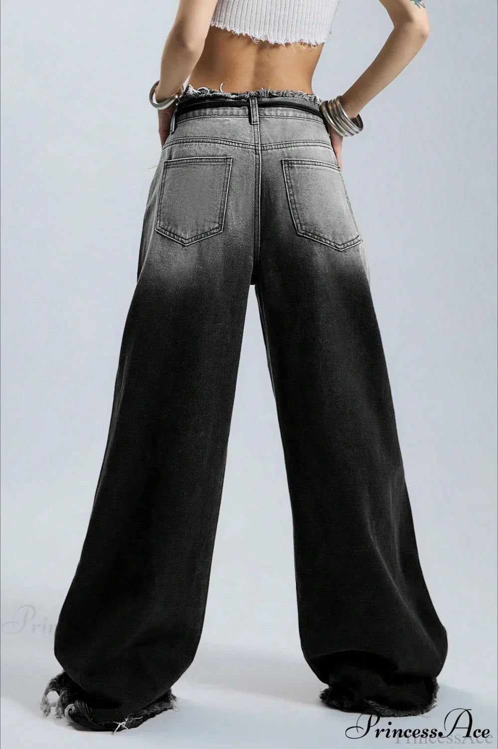 Retro Frayed Waist Ombre Straight Wide Leg Jeans image 3