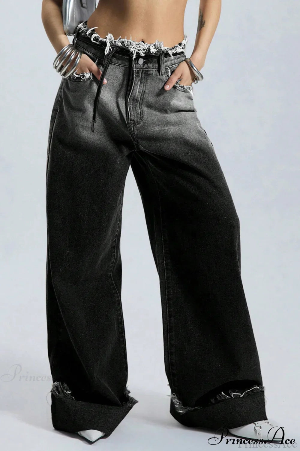 Retro Frayed Waist Ombre Straight Wide Leg Jeans image 1