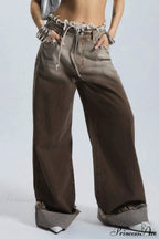 Retro Frayed Waist Ombre Straight Wide Leg Jeans image 4