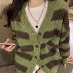 Retro Green Stripe V-Neck Single Breasted Cardigan image 5
