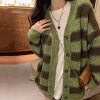 Retro Green Stripe V-Neck Single Breasted Cardigan image 6