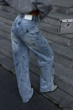 Retro High Waist Heart Graffiti Print Straight Jeans image 3