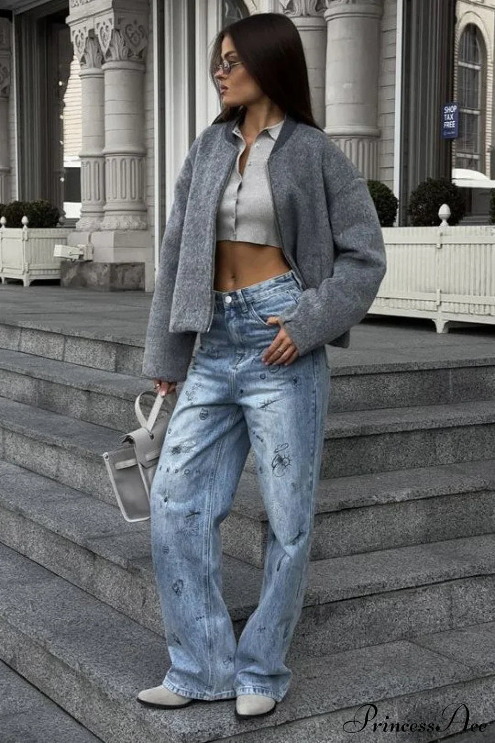 Retro High Waist Heart Graffiti Print Straight Jeans image 2
