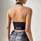 Retro Hollow Bandage Halter Lace Crop Top image 2