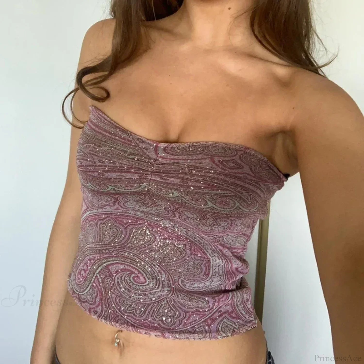 Retro Indie Graphic Print Ruched Strapless Fairycore Vintage Backless Crop Top image 5