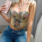Retro Lace Embroidery Backless Strappy Crop Top image 3