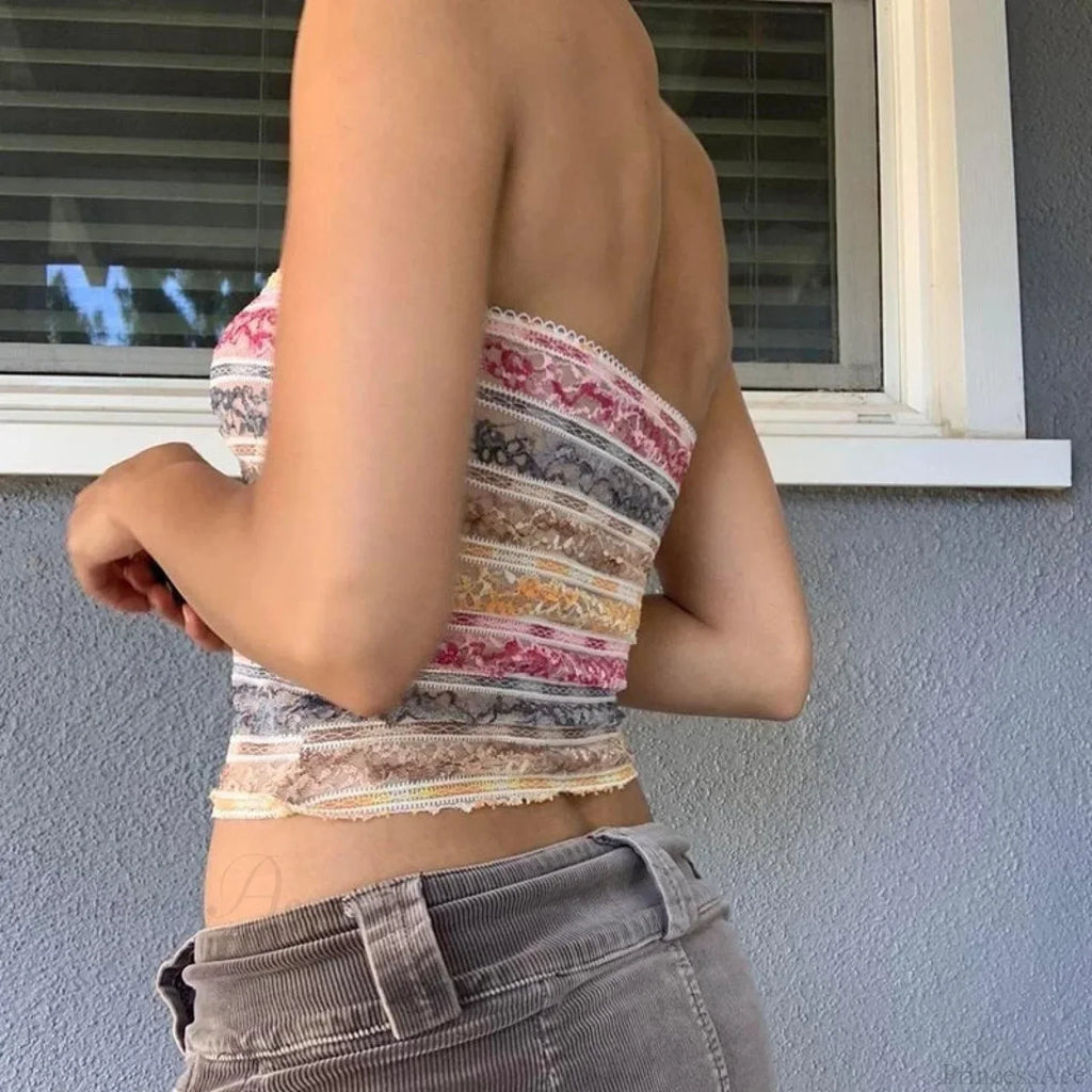 Retro Lace Trim Strapless Tube Crop Top image 4