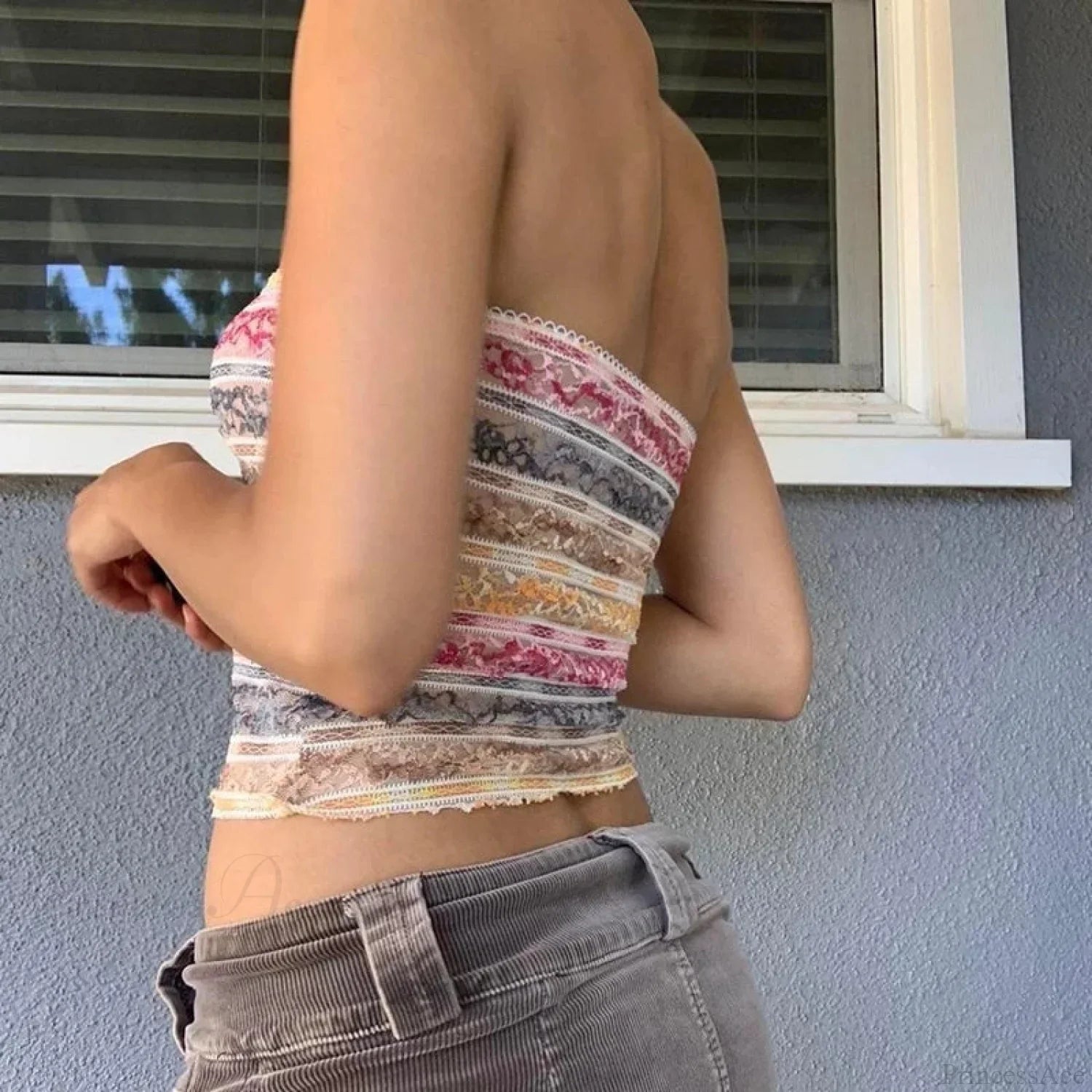 Retro Lace Trim Strapless Tube Crop Top image 4