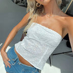 Retro Lace Trim Strapless Tube Crop Top image 10