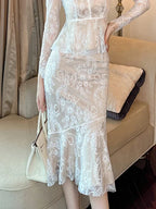 Retro Lace Wrap Ruffle High Waist Fishtail Skirt image 2