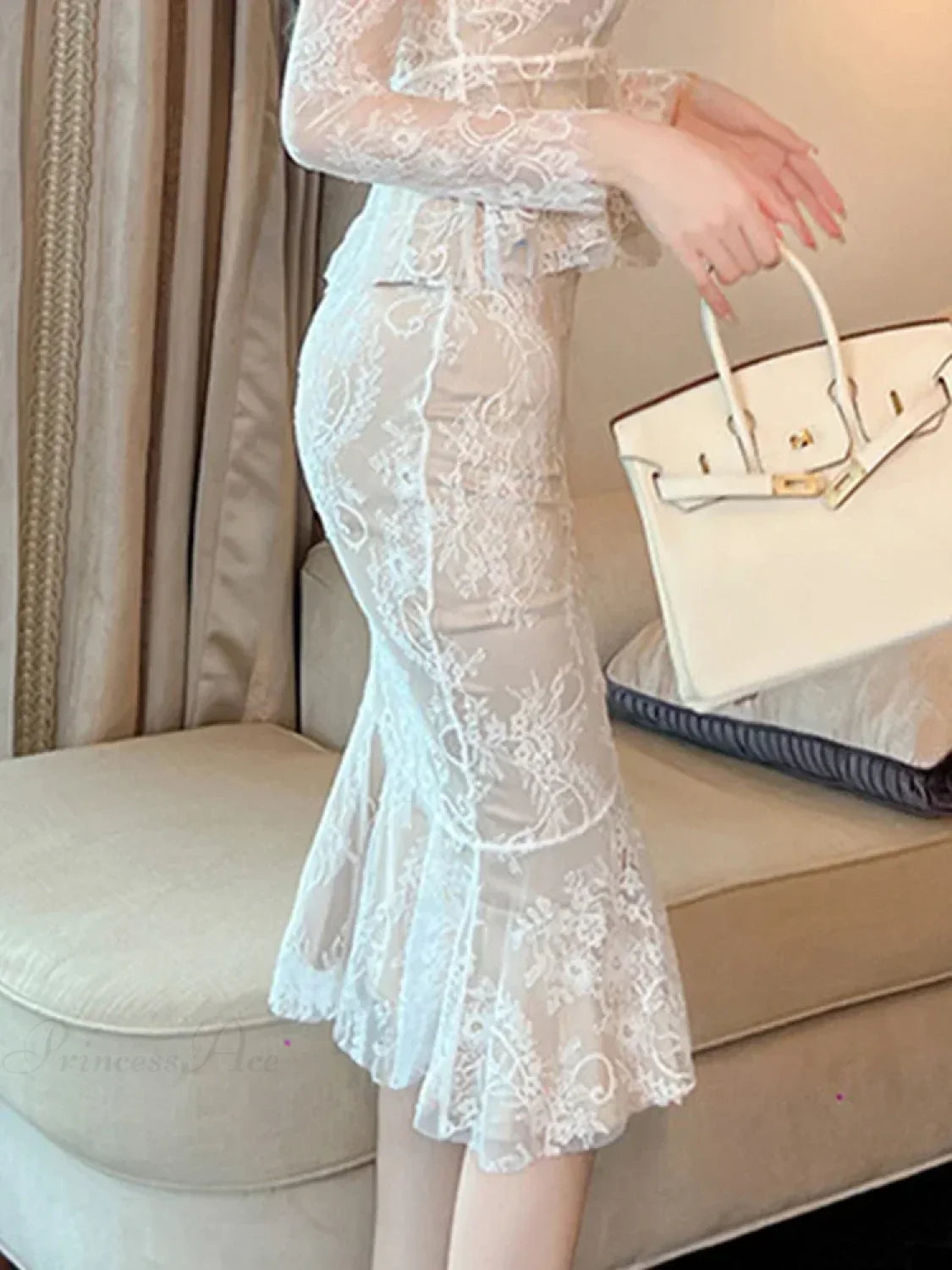 Retro Lace Wrap Ruffle High Waist Fishtail Skirt image 4