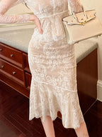 Retro Lace Wrap Ruffle High Waist Fishtail Skirt image 5