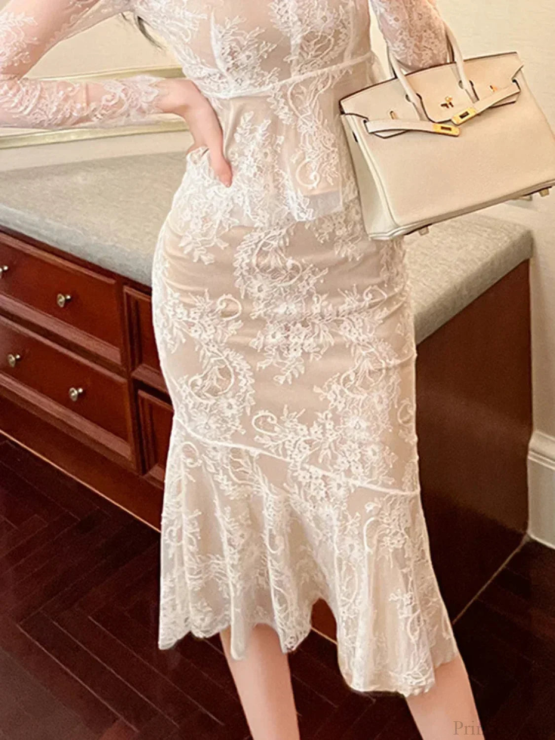 Retro Lace Wrap Ruffle High Waist Fishtail Skirt image 5