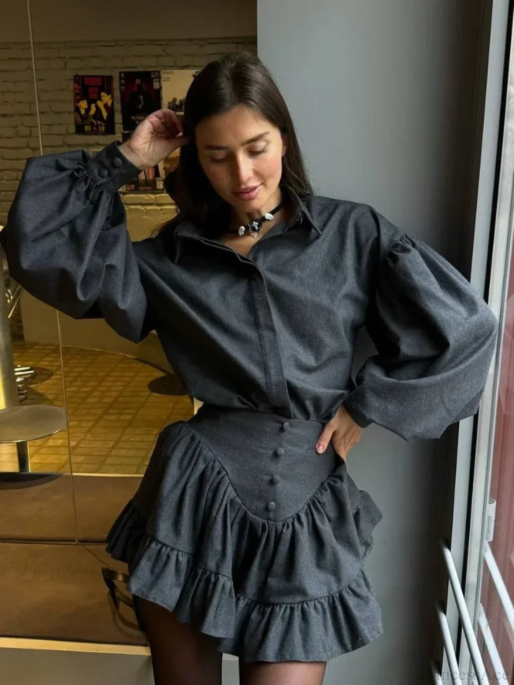 Retro Lapel Loose Bishop Sleeve Blouse image 4