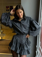 Retro Lapel Loose Bishop Sleeve Blouse image 4