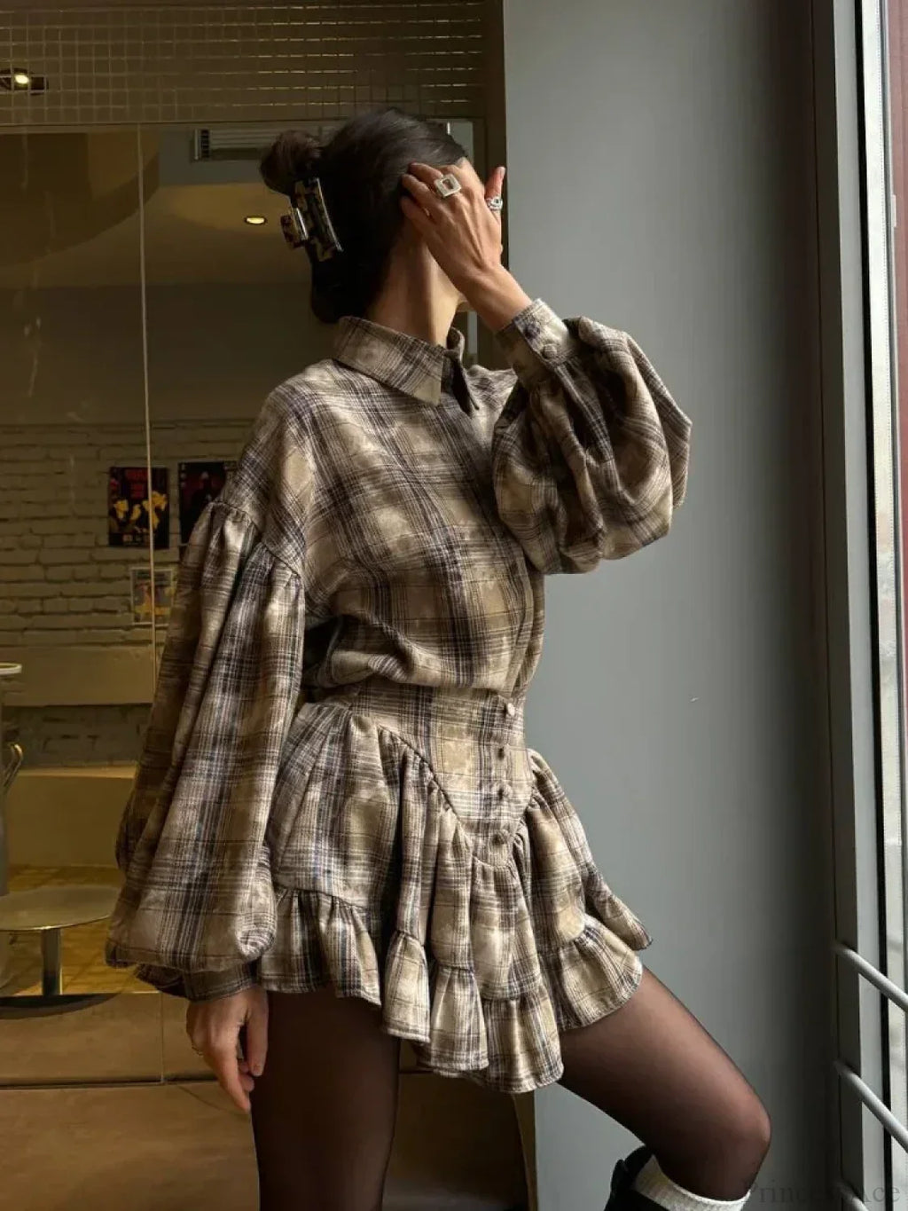 Retro Lapel Loose Bishop Sleeve Blouse image 9