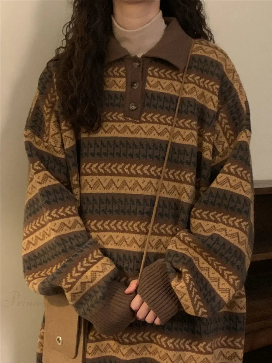 Retro Lazy Style Striped Loose Sweater image 1