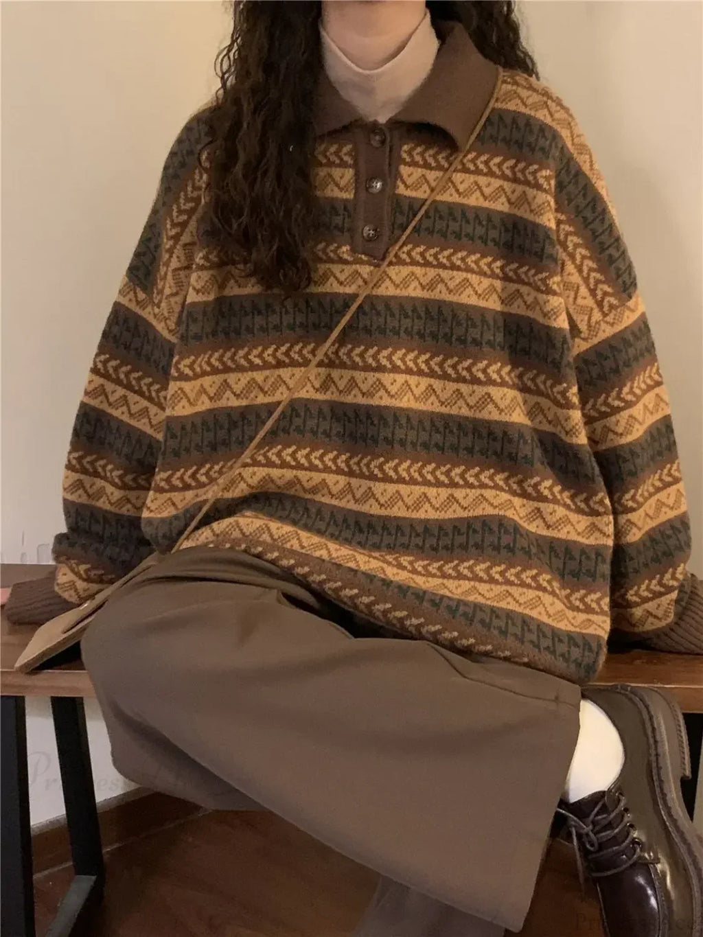 Retro Lazy Style Striped Loose Sweater image 2