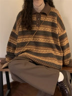 Retro Lazy Style Striped Loose Sweater image 2