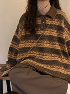 Retro Lazy Style Striped Loose Sweater image 4