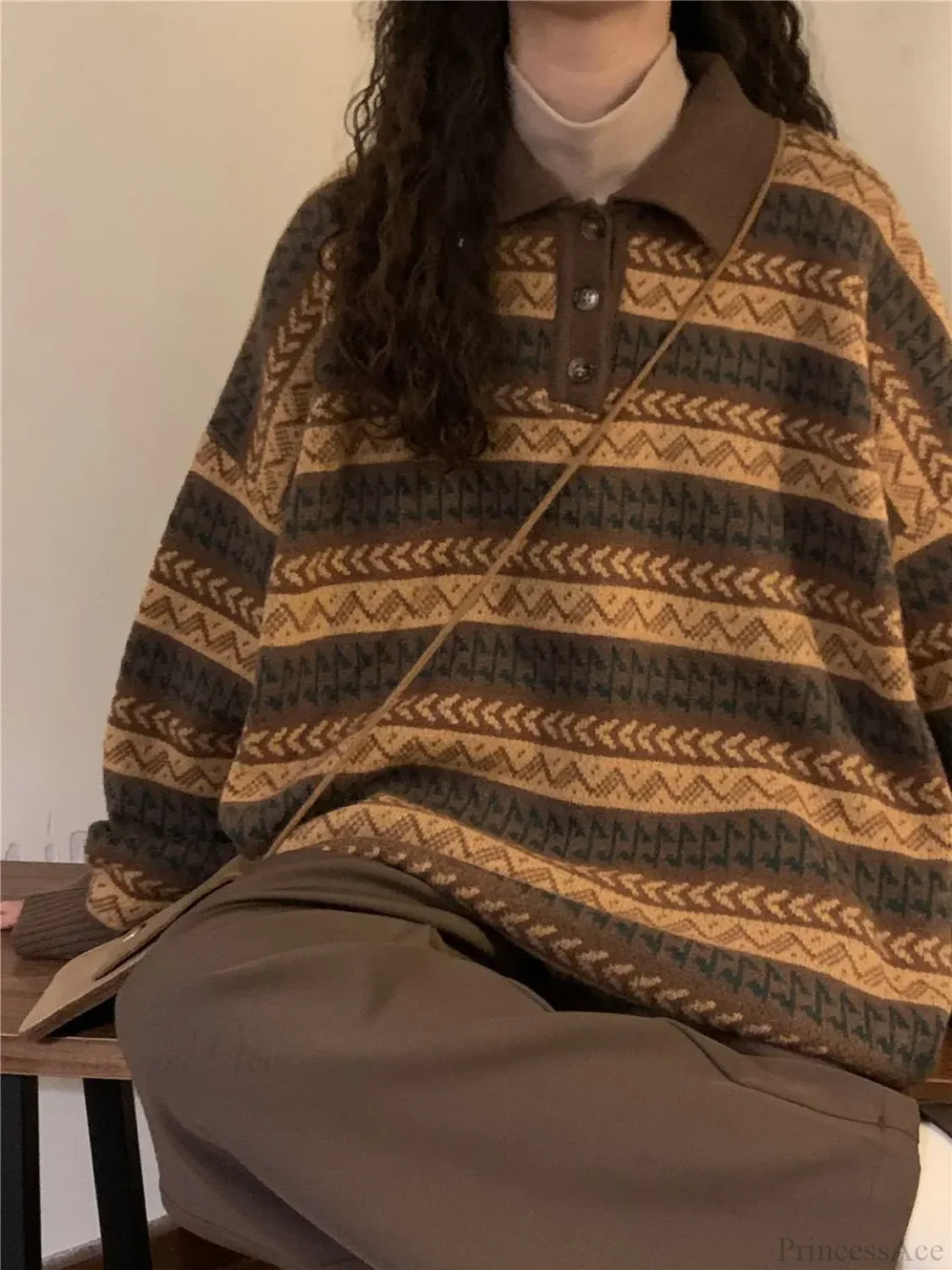 Retro Lazy Style Striped Loose Sweater image 4
