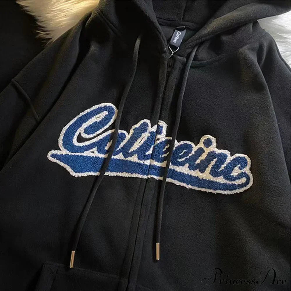 Retro Letter Print Baggy Hoody Jacket image 5